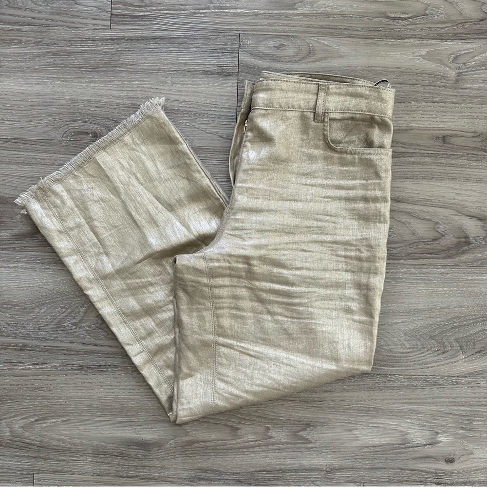 Max Mara Women's Gold Bouquet Wide Leg High Rise Pants Size 12